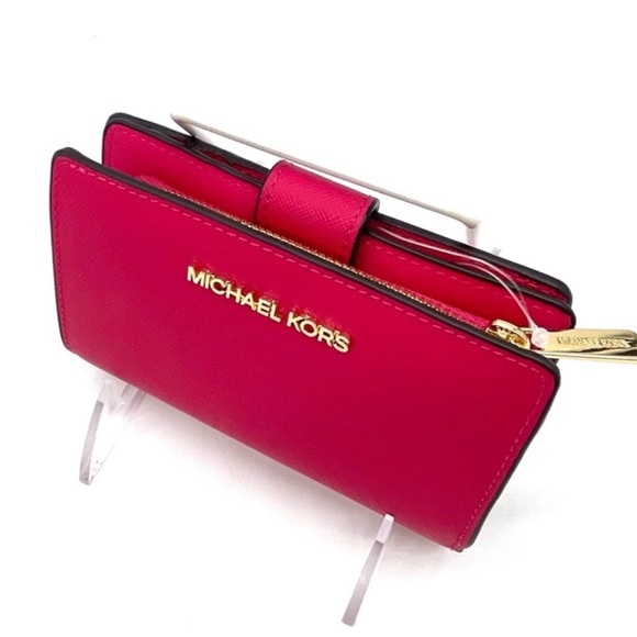 Michael Kors Medium Bifold Zip Chain Wallet Electric Pink - Picture 6 of 8